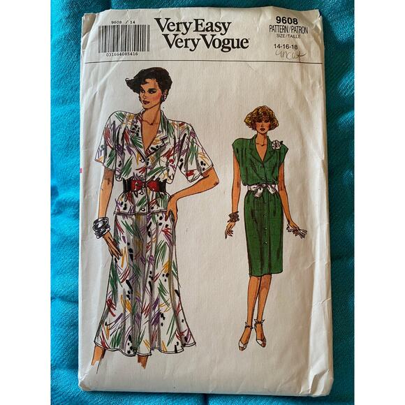 Vogue 9608 shirt dress pattern sz 14 16 18 - Picture 1 of 6